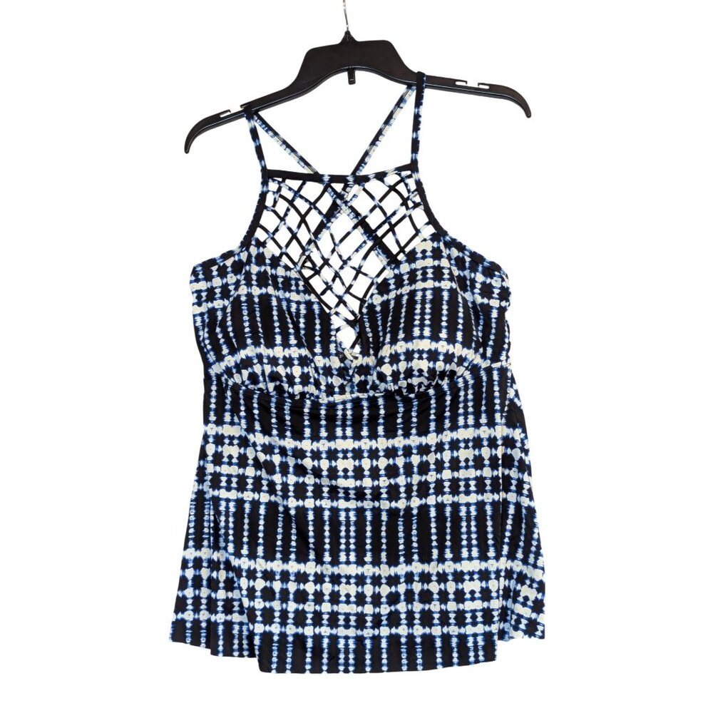 Womens APT.9 Blue & White Printed Tankini Top With Lattice Back Straps